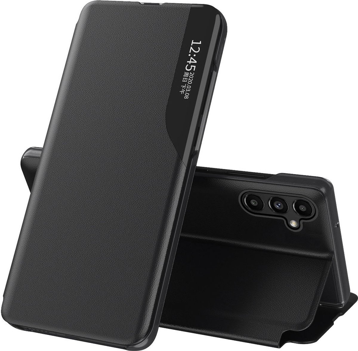 Geschikt voor Samsung Galaxy A14 Book Case met Hoesje Side Display Zwart