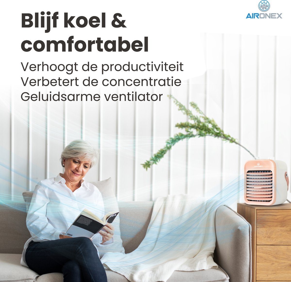 Aironex Draagbare Aircooler Roze – Draadloze Luchtkoeler met water tank – Luchtbevochtiger functie - Luchtkoeler geen airco –Tafelventilator - Ventilator Staand - Verhoog je productiviteit en nachtrust — afbeelding 5