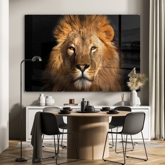 Peinture sur verre - Verre acrylique - Lion - Zwart - Animal - Décoration murale - Peinture sur verre - 150x100 cm - Photo sur verre