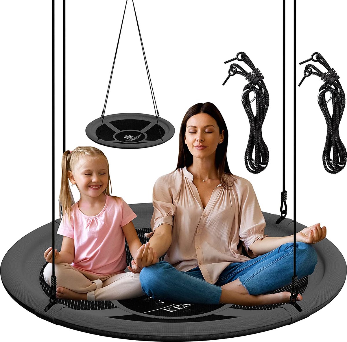 Nestschommel, schotelschommel, hangschommel, ronde schommel, Ø 100 cm, schommel tot 300 kg belastbaar, verstelbaar, tuinschommel, kinderschommel, indoor, outdoor schommel voor kinderen en volwassenen