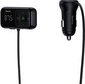 Chargeur de voiture sans fil Baseus USB-A et USB-C - Chargeur rapide - Transmetteur FM et chargeur de voiture Convient pour Apple iPad/ iPhone et Samsung (7, 8, X, XR, XS, 11, 12, 13, S10, S20, S21 ) - Zwart (CCTM-E01)