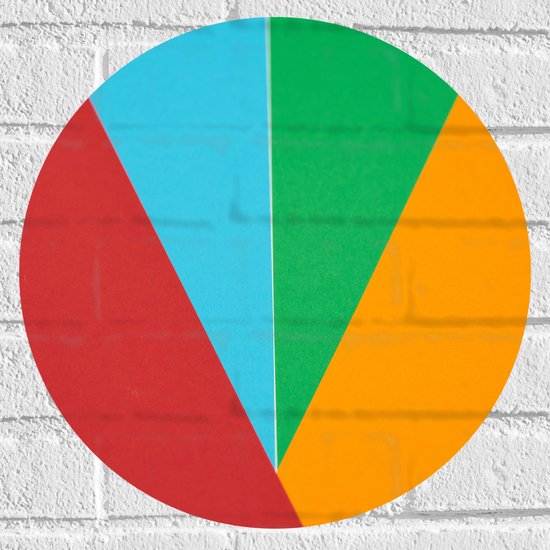 Muursticker Cirkel - Geometrische Vakken in Rood, Blauw, Groen en Geel - 40x40 cm Foto op Muursticker