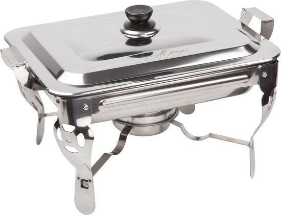 Alora Chafing Dish chrome - Set van 4 - voedsel verwamer - voedsel warmhouden - met deksel - buffetwarmer - roestvrij staal - chrome - warmhoudplaat - bain maria - warmhoudbakken - 35 x 28 x 25cm - Warmhoudschalen — afbeelding 2