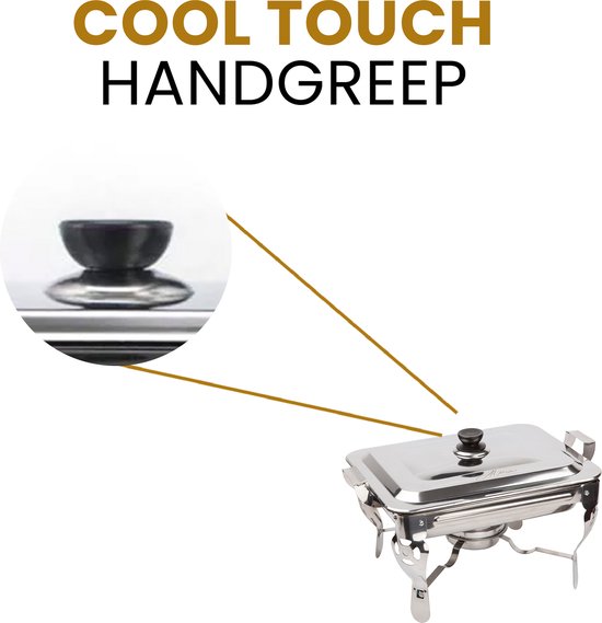 Alora Chafing Dish chrome - Set van 4 - voedsel verwamer - voedsel warmhouden - met deksel - buffetwarmer - roestvrij staal - chrome - warmhoudplaat - bain maria - warmhoudbakken - 35 x 28 x 25cm - Warmhoudschalen — afbeelding 4