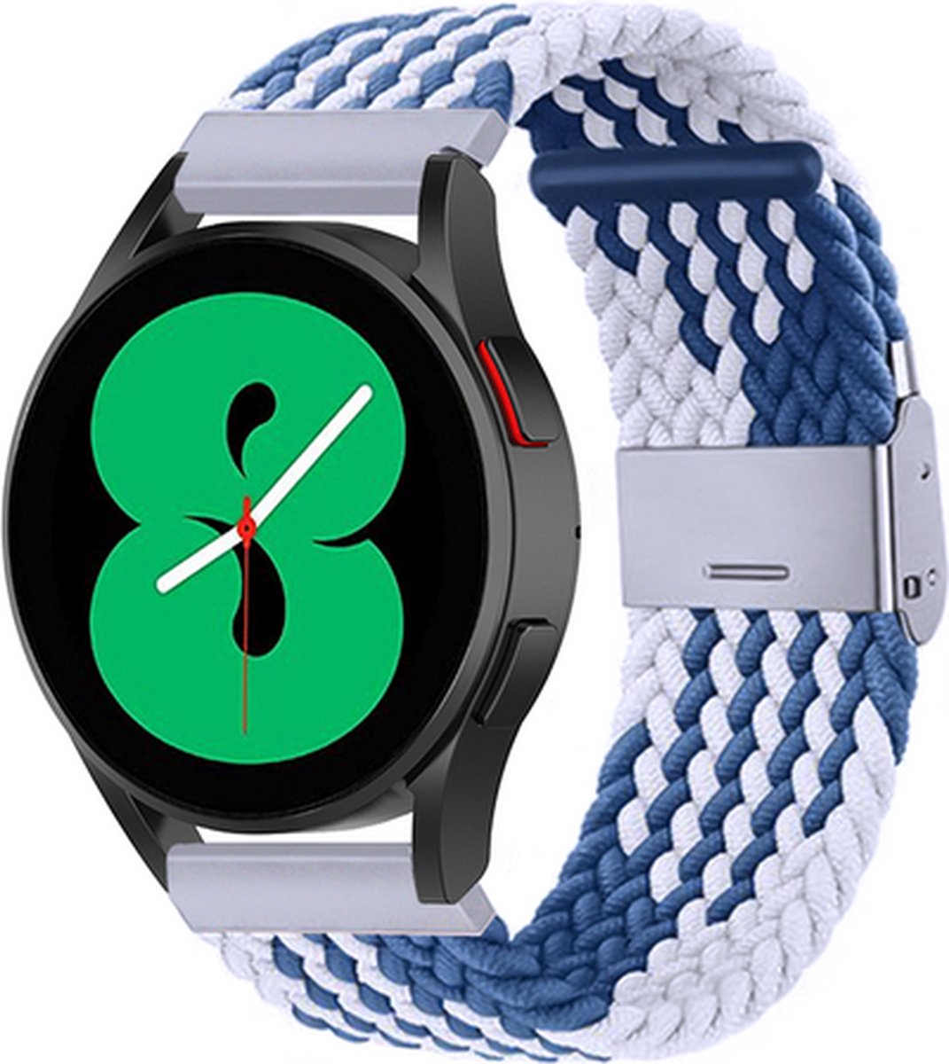 By Qubix - Geschikt voor Garmin bandje - Geschikt voor Garmin Forerunner 55 / 165 / 245 / 570 (42mm) / 645 - Braided nylon bandje - Blauw / wit - Smartwatch bandje 20mm