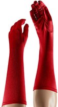 Apollo - Lange handschoenen - Satijnen handschoenen - 40 cm - Rood - One size - Gala handschoenen - Lange handschoenen verkleed - Charleston accessoires - Carnaval