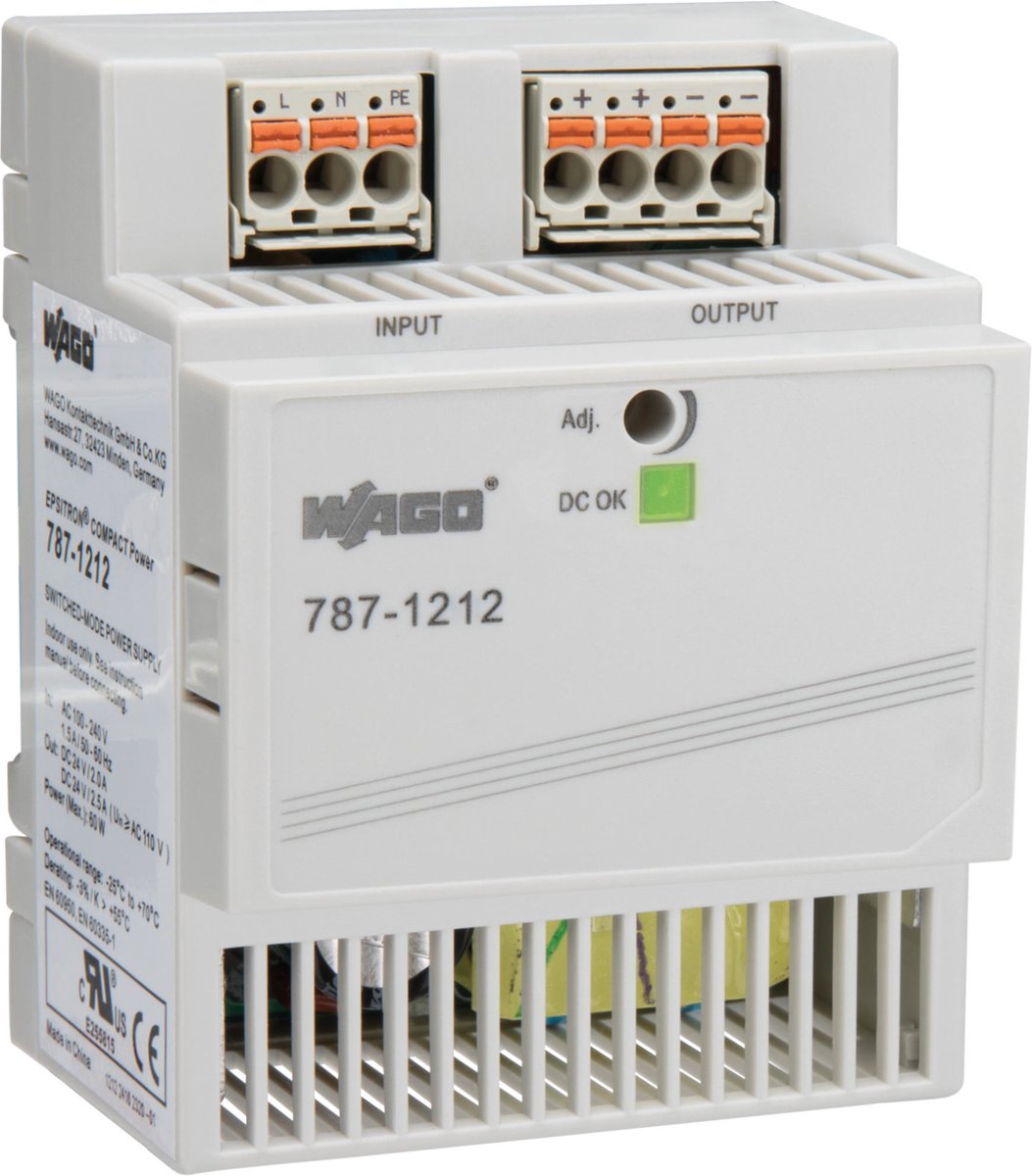 WAGO 787-1212 DIN-rail netvoeding 24 V 2.5 A 60 W Aantal uitgangen:1 x Inhoud 1 stuk(s)