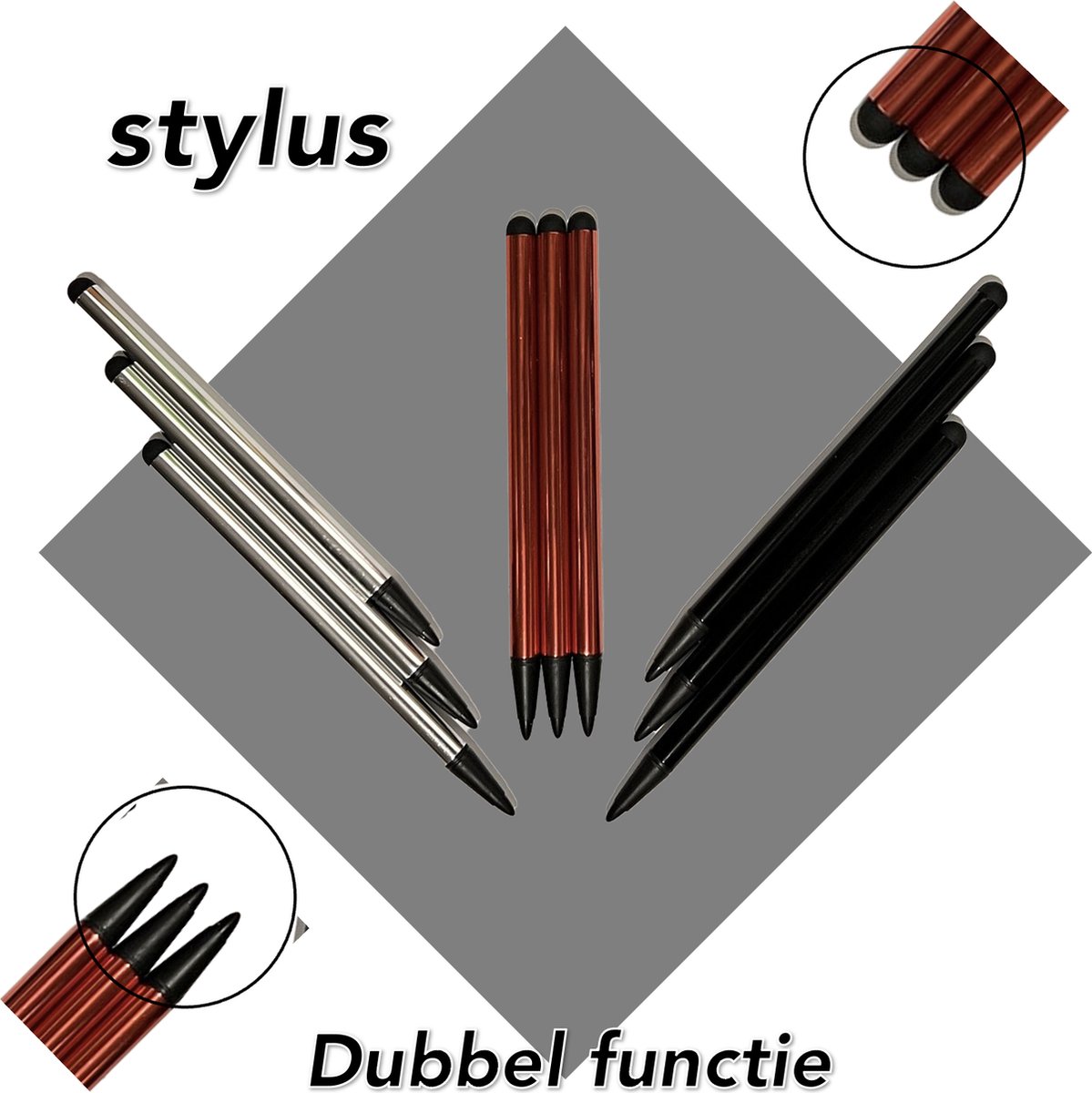 Afecto stylus pennen - mix 3 kleuren - twee functies - geschikt voor Tablet, Smartphone , pc en TomTom