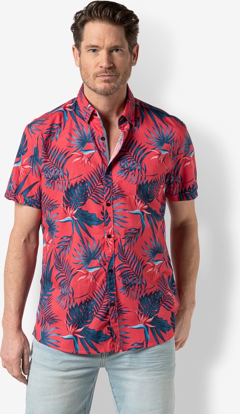 Twinlife Heren shirt floral s.s. - T-Shirts - Duurzaam - Elastisch - Rood - XL