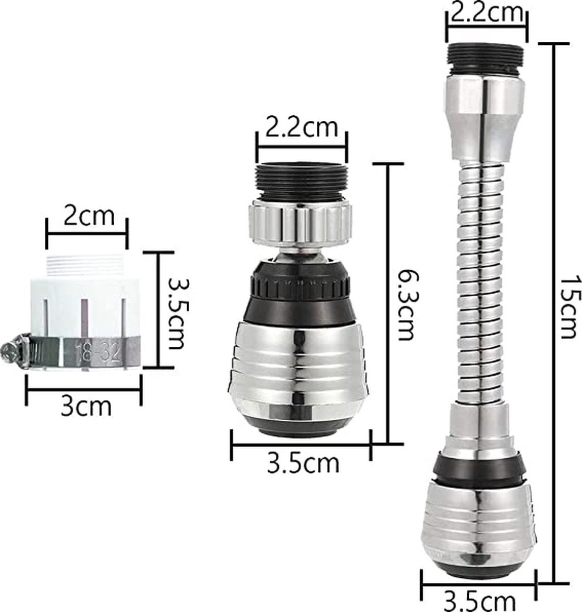 Ease Store Roterende Kraanslang - Kraan Opzetstuk - 360 Graden Verlengstuk Waterbesparende Kraanfilter Keukenkraan Ease Store Roterende Kraanslang - Kraan Opzetstuk - 360 Graden Verlengstuk Waterbesparende Kraanfilter Keukenkraan