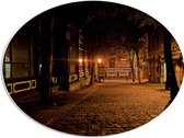 PVC Schuimplaat Ovaal - Straat in de Nacht - 68x51 cm Foto op Ovaal (Met Ophangsysteem)