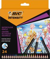 BIC Intensity Crayons aquarelle - Couleurs Diverse - Lot de 24 - Traits de 2,9 mm en moyenne pour un effet peint