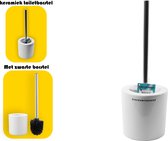Toiletborstel met zwarte borstel- Keramiek - Wit - RVS - WC Borstel in Ronde Houder