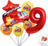 Cijfer ballon 9 jaar Brandweer Themafeest Ballonnenpakket - Rood - Zwart - Helium Ballon - Snoes