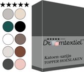 Droomtextiel Katoen - Satijnen Topper Hoeslaken Antraciet - Lits-Jumeaux - 180x220 cm - Hoogwaardige Kwaliteit - Super Zacht