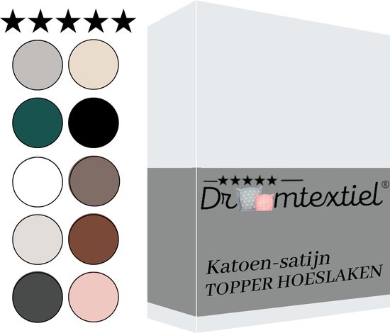 Droomtextiel Katoen - Satijnen Topper Hoeslaken Wit - Lits-Jumeaux - 180x220 cm - Hoogwaardige Kwaliteit - Super Zacht