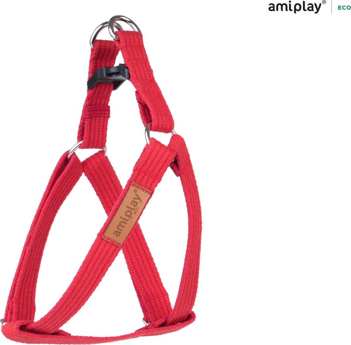 Amiplay Harnas verstelbaar Cotton rood maat-XL / 50-95x3cm
