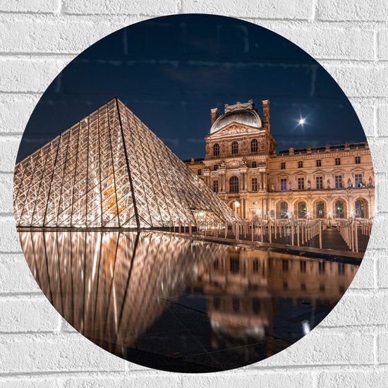 Muursticker Cirkel - Verlicht Louvre in Parijs, Frankrijk - 70x70 cm Foto op Muursticker