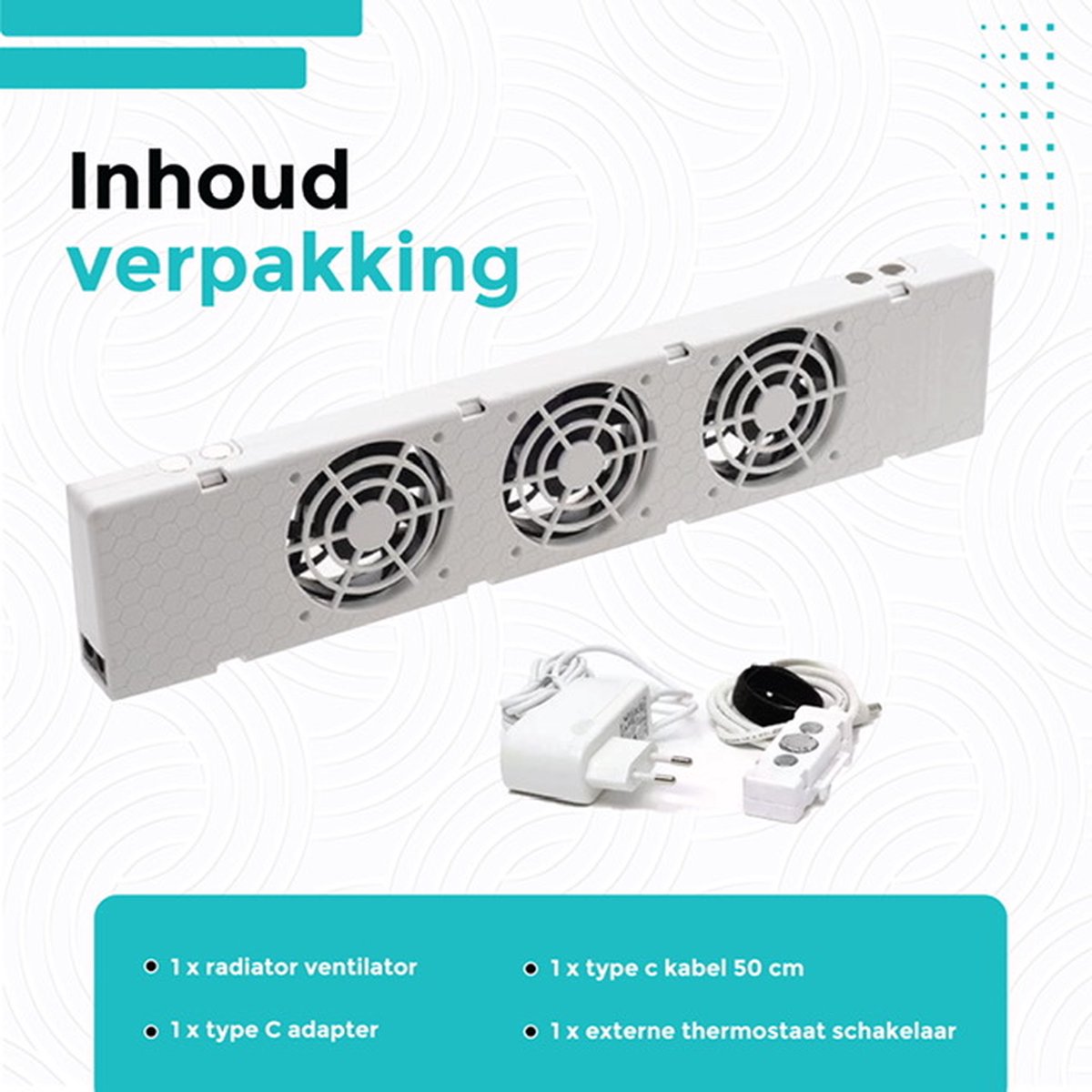 ecoCalm Radiatorventilator, monoset, radiatorversterker met 5