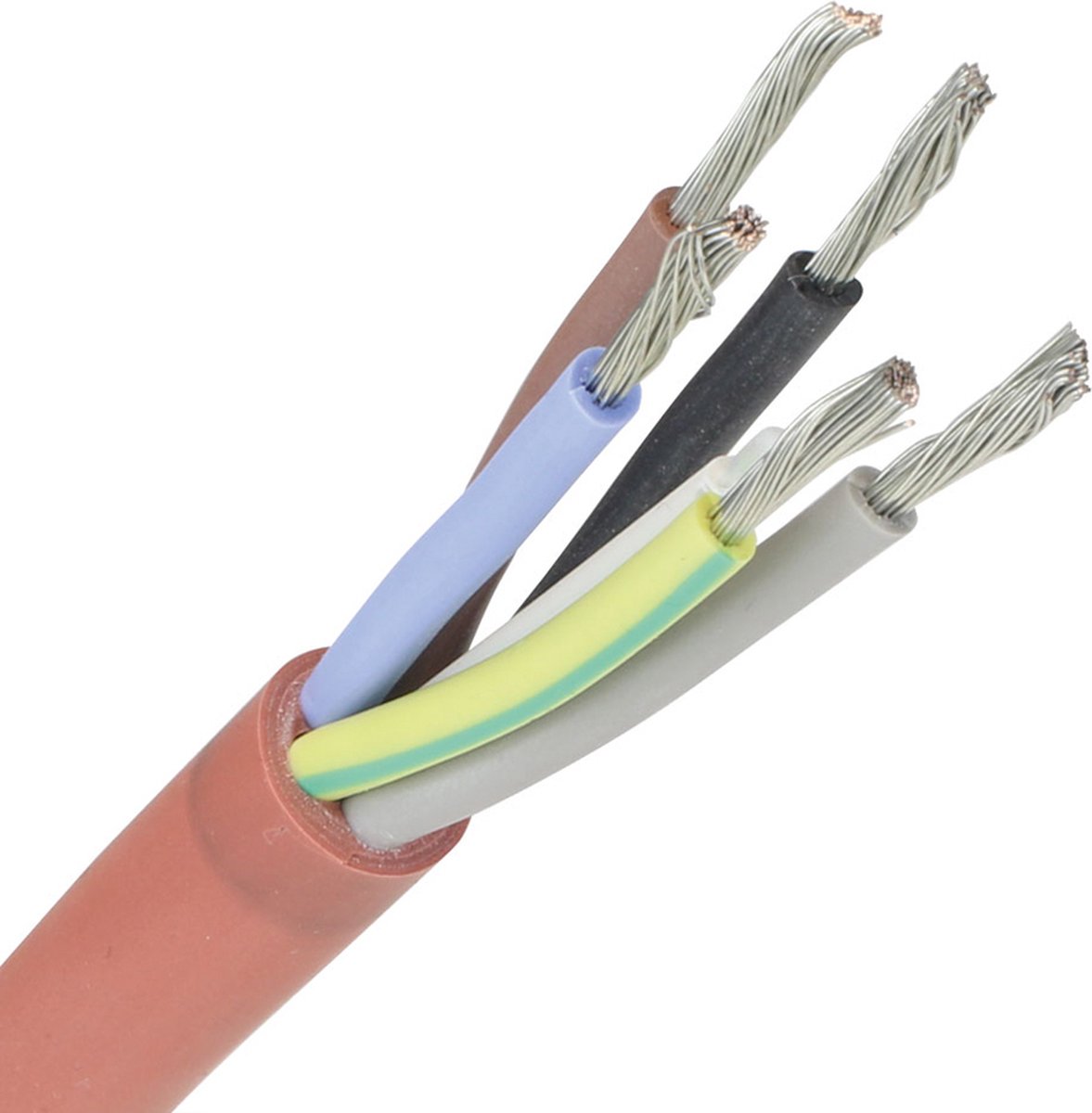 Siliconenkabel rond - 5x1,50mm² - 180 Graden - Rood - 100 meter