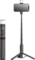 Techsuit - Selfie Stick (Q12S) - Télécommande Bluetooth et support pour trépied - Universel - Avec Siècle des Lumières LED intégré - Zwart