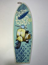 Houten surfplank wandbord surf rider Vespa look groot