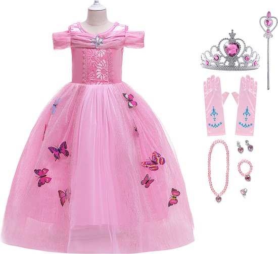 LOLANTA Feestelijke jurk voor meisjes, prinsessenjurk voor meisjes, bruiloft, roze/wit/blauwe tule jurk voor kinderen, blauw, 6-7 Jaren