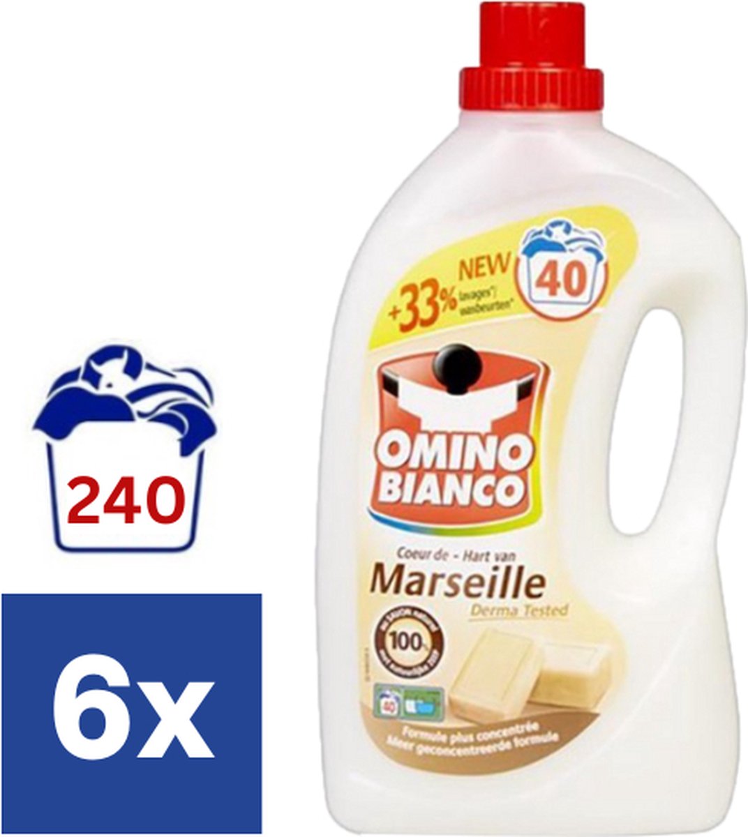 Omino Bianco Hart van Marseille Vloeibaar Wasmiddel (Voordeelverpakking) - 6 x 2l (240 wasbeurten)
