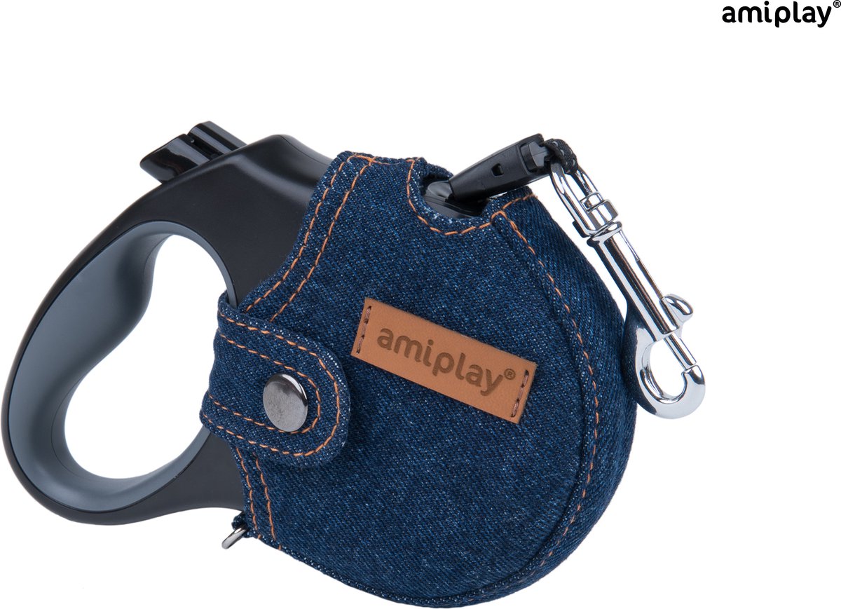 Dierenbenodigdheden Amiplay Ami Leiband Denim Intrekbaar+Hoes Mar. 3M-12Kg S