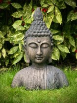 Boeddha buste 58 cm hoog - fibreclay - cement - beeld - tuinbeeld - hoogkwalitatieve kunststof - decoratiefiguur - interieur - accessoire - voor binnen - voor buiten - cadeau - geschenk - verjaardag - nieuwjaar - kerst - relatiegeschenk