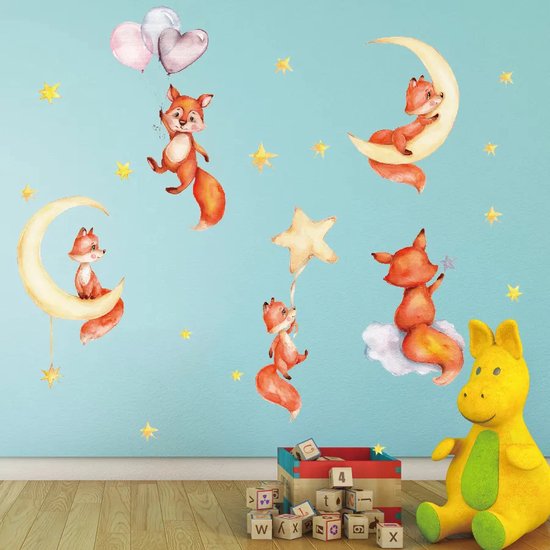 wondever Bos dier boom muurstickers beer vos hert wasbeer schil en stok muur kunst stickers voor baby kinderkamer kinderen slaapkamer woonkamer
