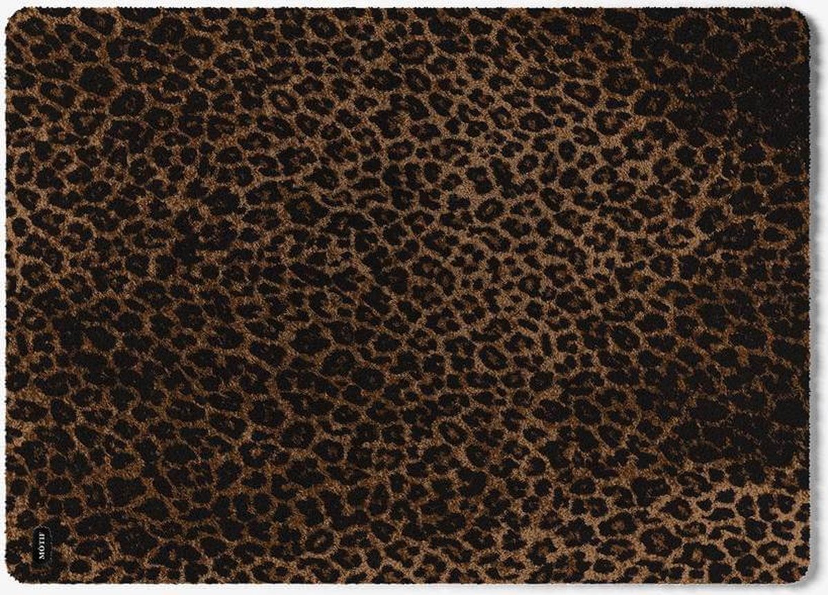 Mótif Leopard Naturel - Beige wasbare deurmat met luipaard patroon 85 cm x 115 cm - Deurmat binnen met print