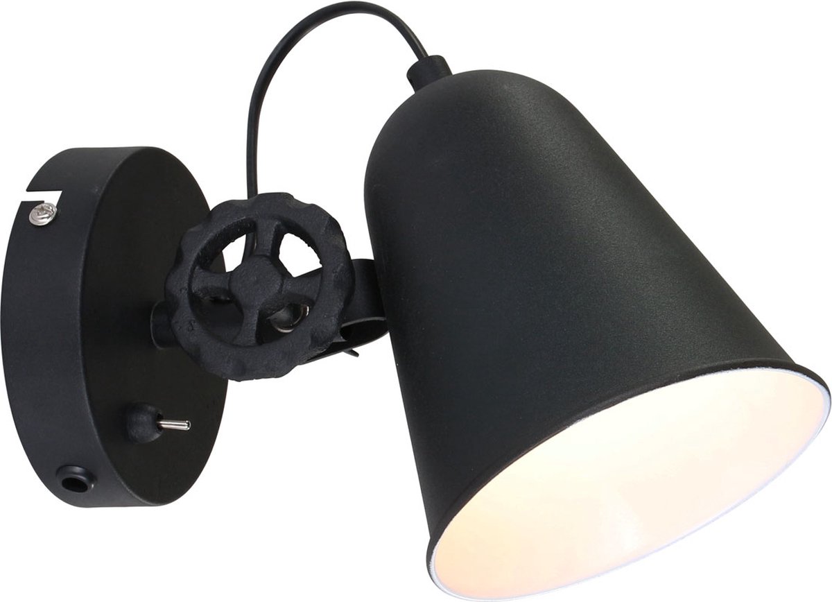 Wandlamp Dolphin met aan/uit schakelaar | 1 lichts | zwart | metaal | Ø 13 cm | eetkamer / woonkamer lamp | modern / stoer / industrieel design