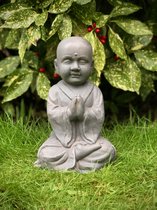 Monnik Shaolin klein biddend 30 cm hoog - fiberclay - tuinbeeld - hoogkwalitatieve kunststof - decoratiefiguur - interieur - accessoire - voor binnen - voor buiten - cadeau - geschenk