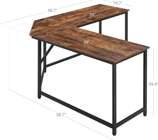 Mazazu Computerbureau - Bureau - Hoekbureau - Laptoptafel - Vintage - Hout/Metaal - Bruin/zwart - 149x50x75