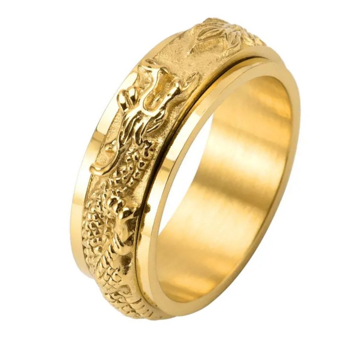 Anxiety Ring - (Draak) - Stress Ring - Fidget Ring - Anxiety Ring For Finger - Draaibare Ring - Spinning Ring - Goud - (20.75 mm / maat 65)