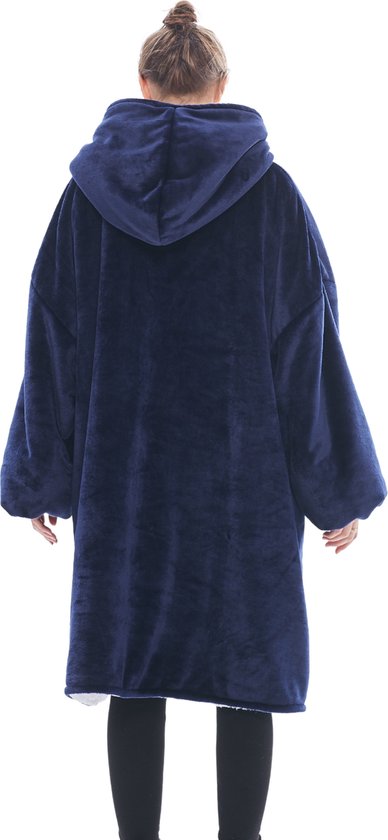 JAXY Hoodie Deken - Snuggie - Snuggle Hoodie - Fleece Deken Met Mouwen - 1450 gram - Hoodie Blanket - Marine Blauw - JAXY