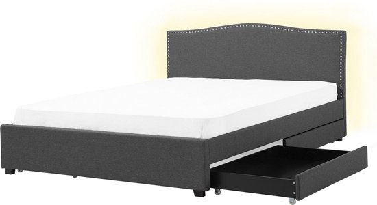 MONTPELLIER - Bed opbergruimte LED - Grijs - 160 x 200 cm - Polyester