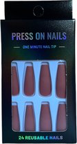 Press On Nails - Nep Nagels – Beige Rood - Matte - Coffin - Manicure - Plak Nagels - Kunstnagels nailart – Zelfklevend - 31B