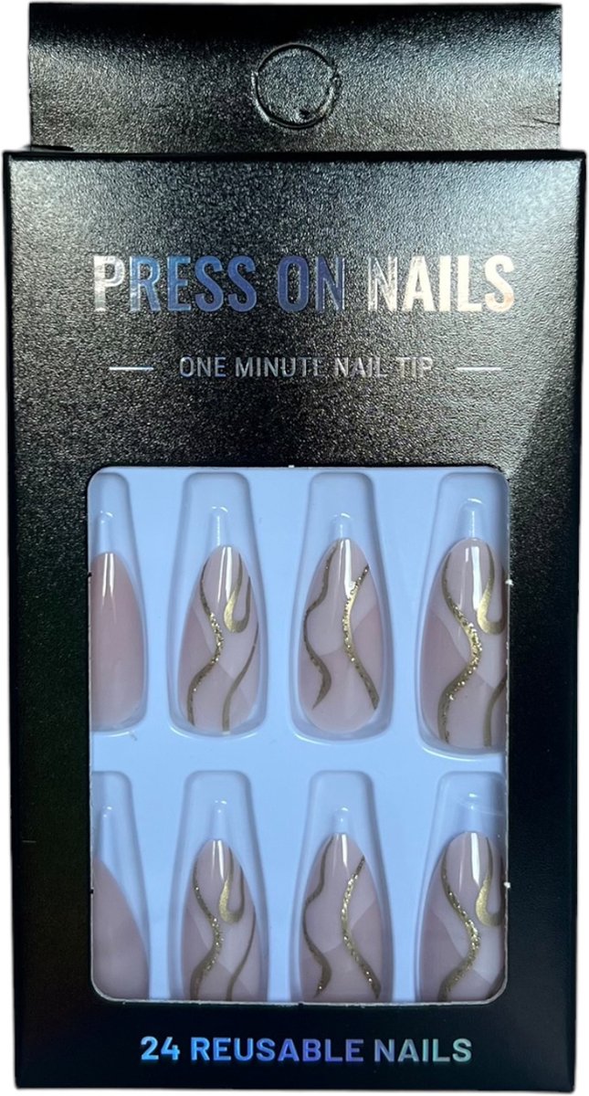 Goedkoopste Press On Nails - Nep Nagels – Goud Roze - Almond - Manicure - Plak Nagels - Kunstnagels nailart – Zelfklevend - 5R