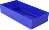 Sorteerbakje, materiaalbakje, inzetbakje, onderdelenbakje. 19,8 x 9,9 x 4,0 cm (LxBxH). Kleur is blauw. Verpakt per 25 stuks!