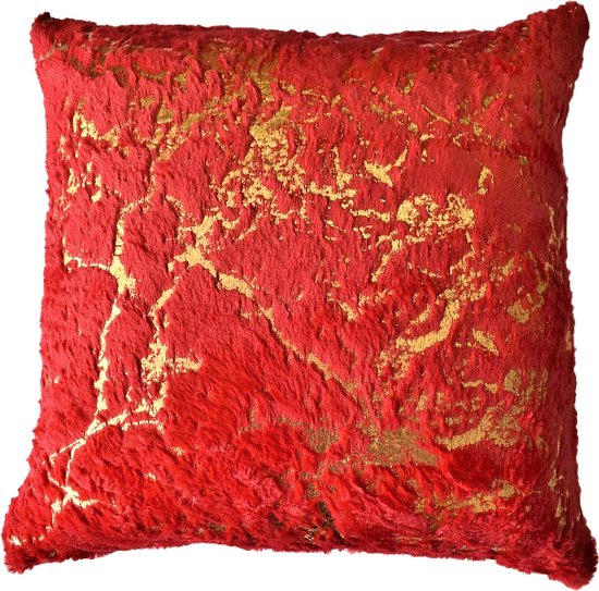 Glow Thuis - Kussenhoes 40 x40 cm - Rood met gouden design - Exclusief Binnenkussen