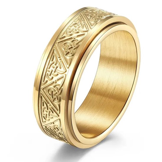 Ring d'anxiété - (celtique) - Ring de stress - Ring Fidget - Ring d'anxiété pour doigt - Ring pivotant - Ring tournant - Or - (20,75 mm / taille 65)