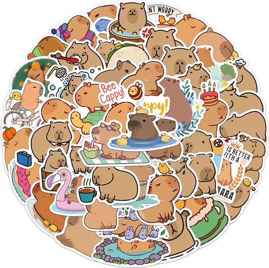 Capybara Stickers 50 Stuks - Dieren Stickers - Laptop Stickers - Capybaras - Stickers Kinderen - Schattige Dieren