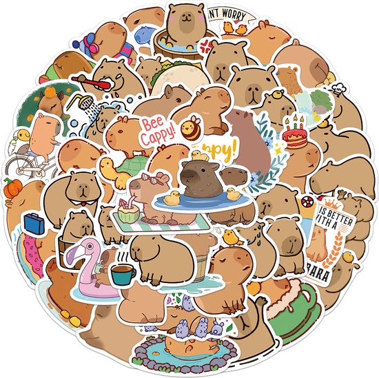 Foto: Capybara stickers 50 stuks dieren stickers laptop stickers capybaras stickers kinderen schattige dieren