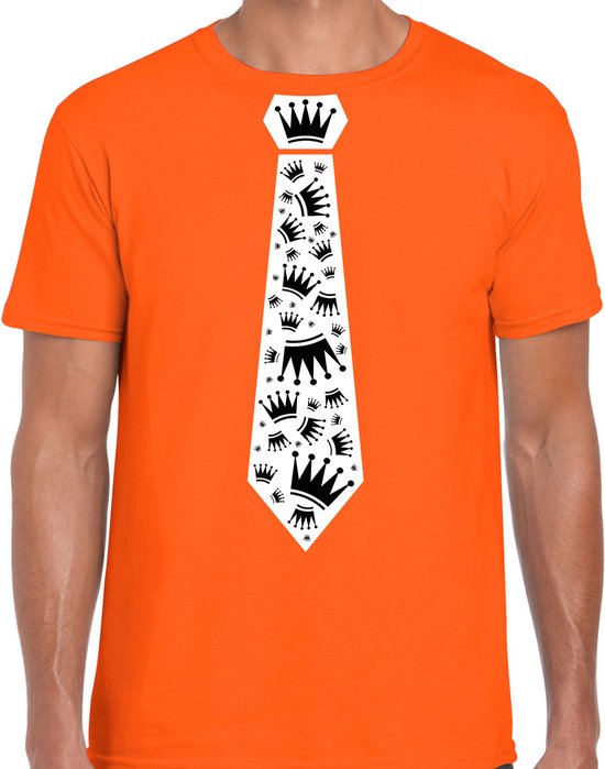 T-shirt Bellatio Decorations orange King's Day - cravate couronne - XXL homme