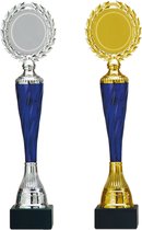 Luxe trofee/prijs - goud/blauw incl. zilver blauw - metaal - 32 x 8 cm