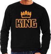Bellatio Decorations Koningsdag sweater - king oranje kroontje - zwart S