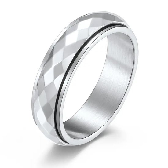 Ring d'anxiété - (Shine) - Ring de stress - Ring Fidget - Ring d'anxiété pour doigt - Ring pivotant - Ring tournant - Argent - (18,50 mm / Taille 58)