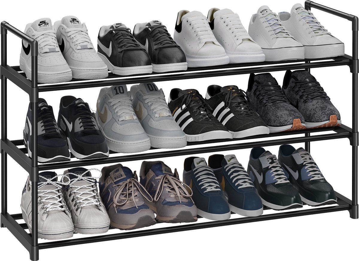 Acaza -Praktisch Schoenenrek - voor 12 paar schoenen - Metaal - Zwart - Acaza